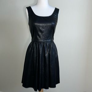 Faux Leather Black Midi Fit and Flare Dress